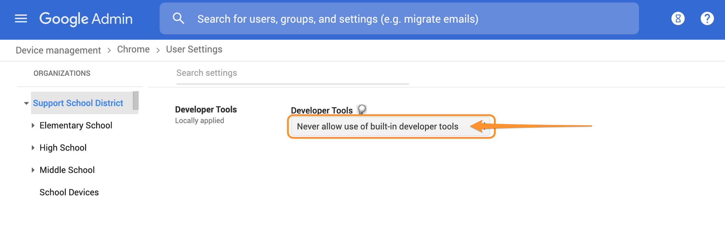 GAC4: Developer Tools, Never allow use of built-in developer ools
