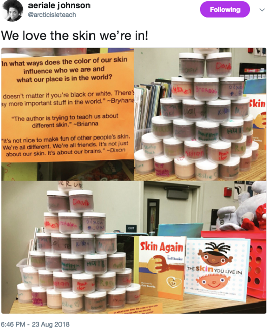 tweet screen shot promotion "We love the skin we're in"